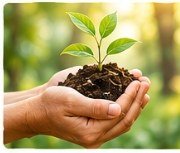 Young plant held in caring hands
